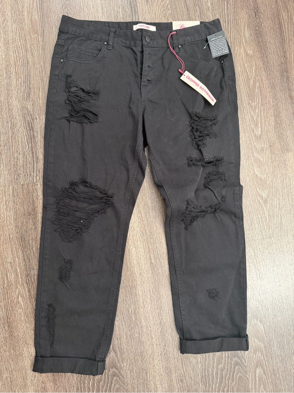 refuge Black Distressed Relaxed Jeans